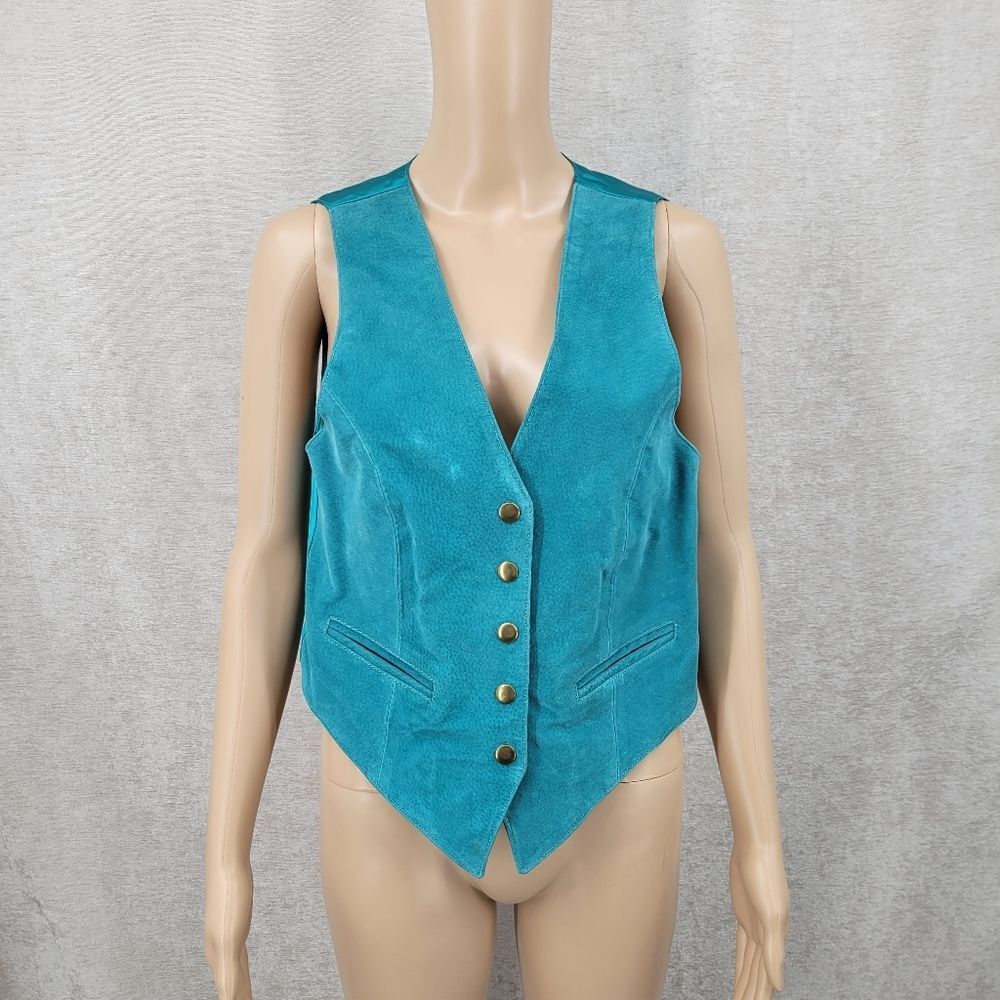 Vintage Western Braetan Teal Suede Vest Size Small